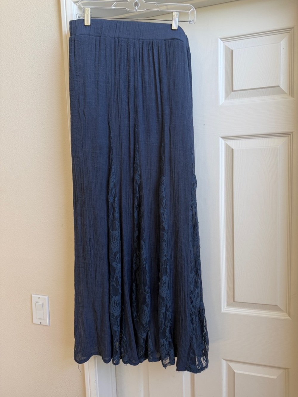Windsor Dusty Blue Maxi Skirt with Lace Panels